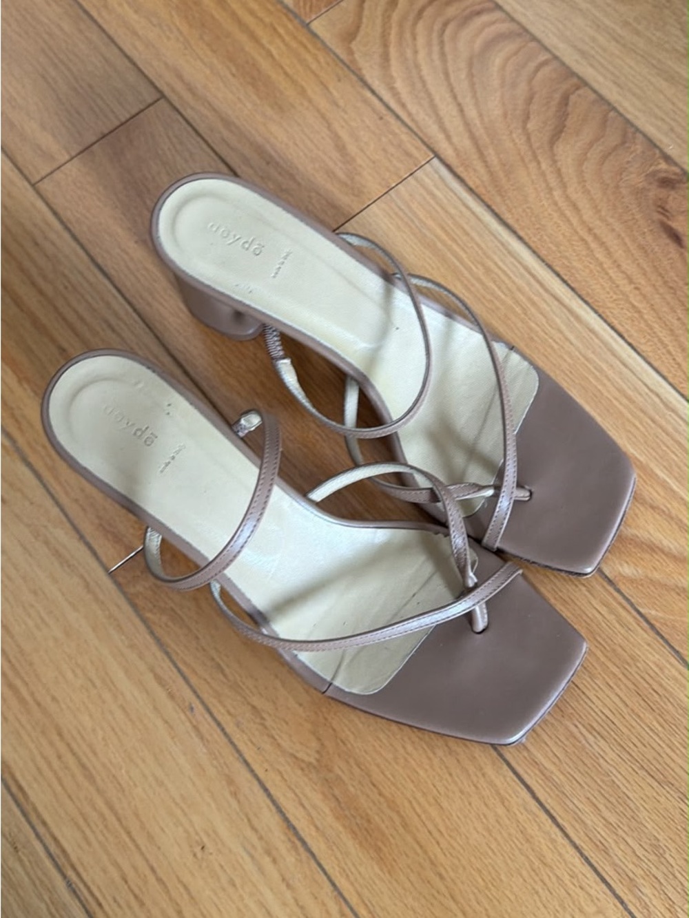 Strappy Taupe Block-Heel Sandals - Minimal Women’s Heels aeyde size 37